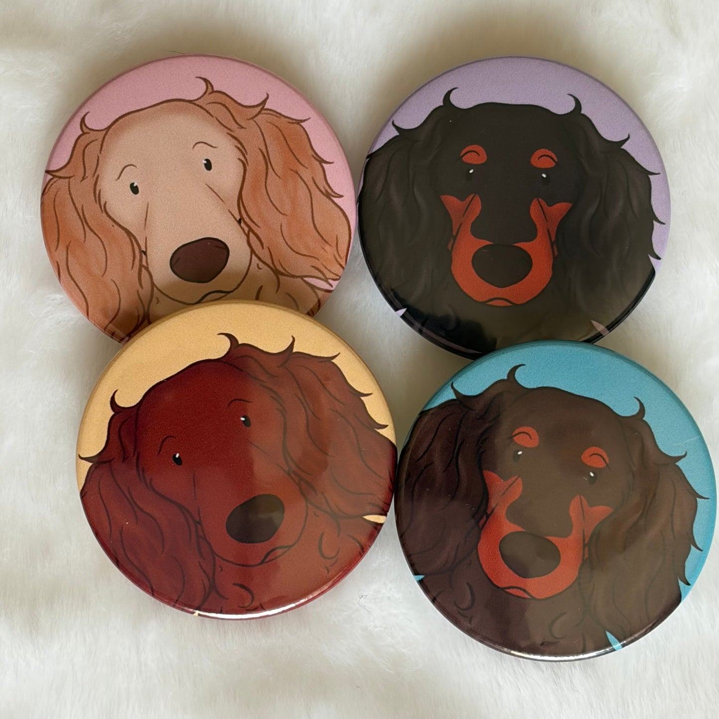 Long-Haired Dachshund Button Badge | Dog Lover Gift