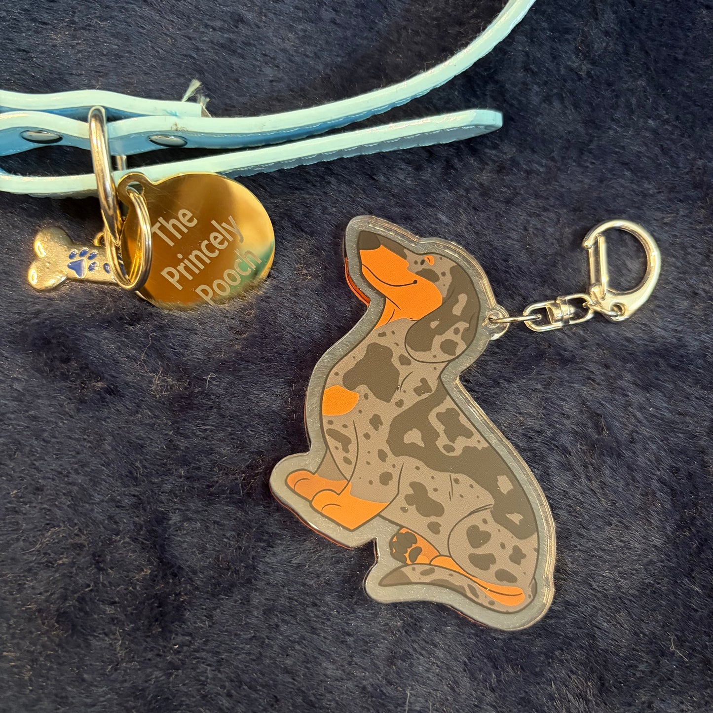 Blue Dapple Short-Haired Dachshund Keyring | Dog Lover Gift