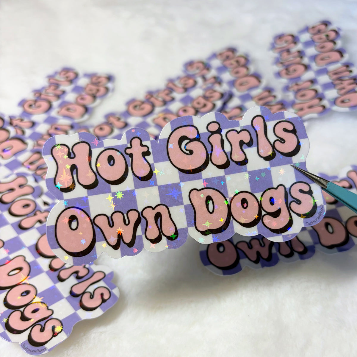 Hot Girls Own Dogs Holographic Vinyl Sticker | Dog Lover Gift