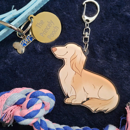 Cream Long-Haired Dachshund Keyring | Dog Lover Gift