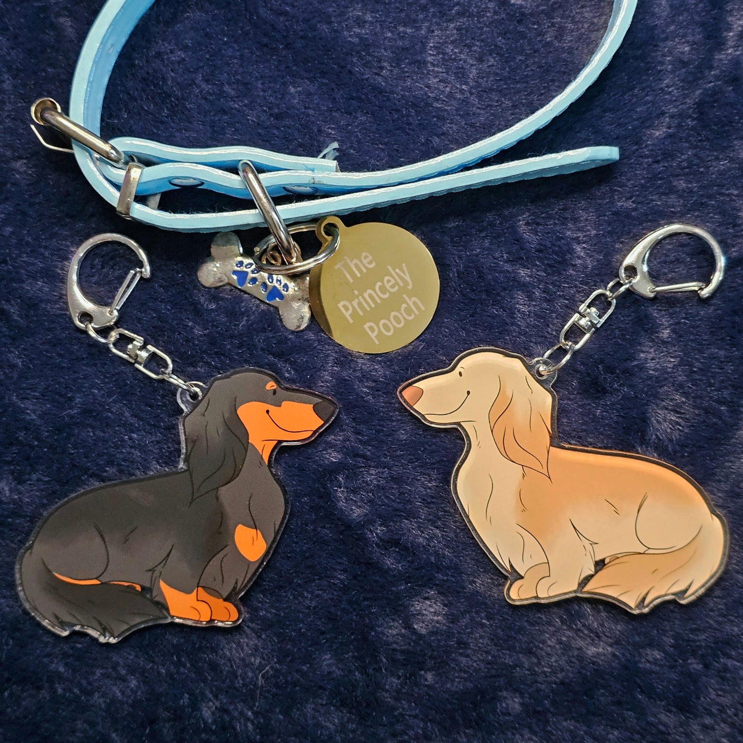 Black & Tan Long-Haired Dachshund Keyring | Dog Lover Gift
