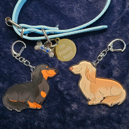 Black & Tan Long-Haired Dachshund Keyring | Dog Lover Gift