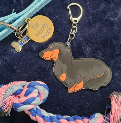 Black & Tan Long-Haired Dachshund Keyring | Dog Lover Gift