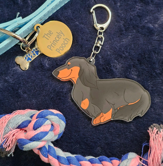 Black & Tan Long-Haired Dachshund Keyring | Dog Lover Gift